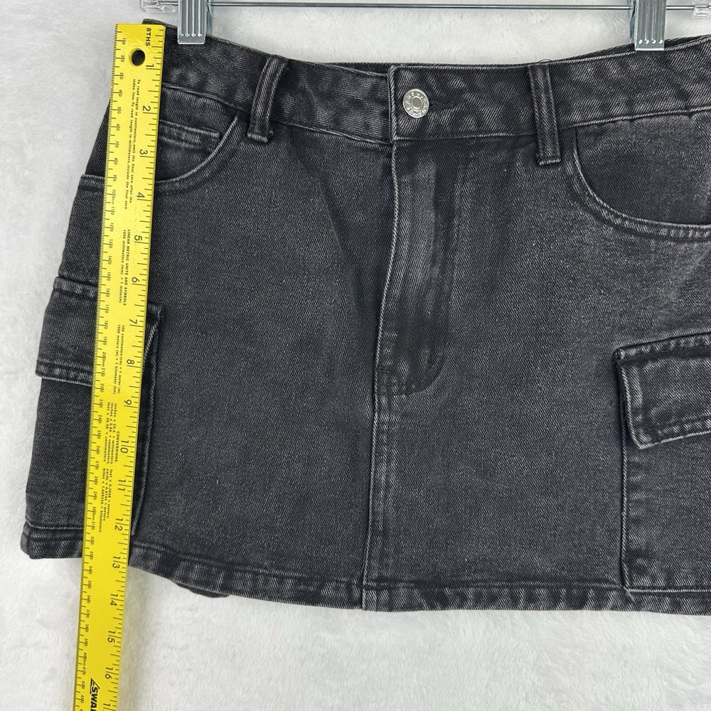 Shein Womens Black Washed Denim Skirt Small 4 Side Cargo Pockets‎ - Picture 6 of 13